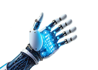 "Futuristic robotic hand with intricate details, symbolizing advanced technology, AI, and innovation. Perfect for tech presentations, AI concepts, and futuristic themes."