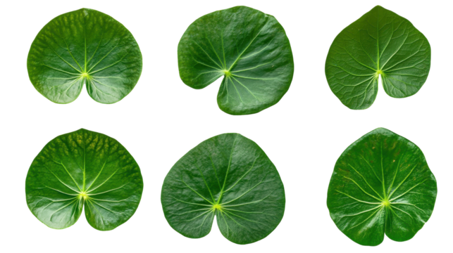 Variety of green lily pads on a white background. transparent background