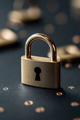 Fototapeta premium A close-up image of a lock on a dark background, symbolizing security and protection for personal and financial safety.