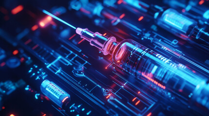 Using technology to improve healthcare, like a syringe filled with vaccine.