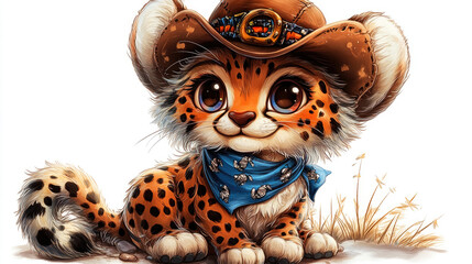 Obraz premium A cute little leopard wearing a hat. white background