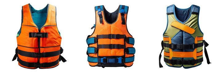 Brightly Colored Life Jackets for Water Safety, isolated on transparent background