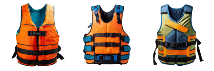 Brightly Colored Life Jackets for Water Safety, isolated on transparent background