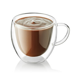 hot chocolate in glass cup isolated on white