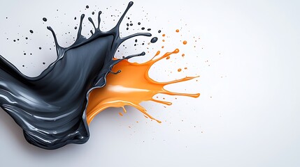 Naklejka premium The abstract black splash features intricate paint brush strokes, creating a dynamic and textured stain grunge effect against a crisp white background