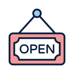 Icon representing an open sign for stores