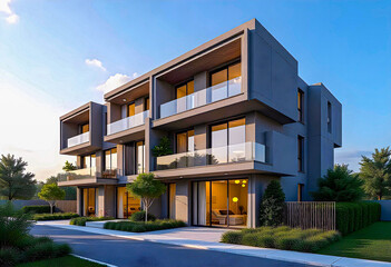 Residential area with modern apartment building Multi Storey modern, new and stylish living block of flats , high detail, 8k