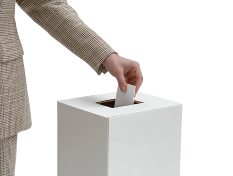 Hand Casting a Vote into Ballot Box, Symbolizing Democracy and Elections