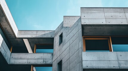 Contemporary architecture showcasing sections of brutalist concrete design.