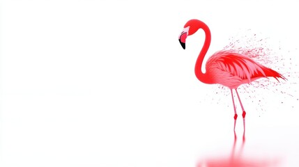 Fototapeta premium Elegant pink flamingo against a pristine white background.
