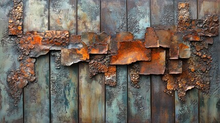 Abstract Wall Art Feature with Rich Texture and Warm Tones of Rust, Brown, and Blue, Creating a Unique Visual Experience for Interior Spaces and Modern Decor