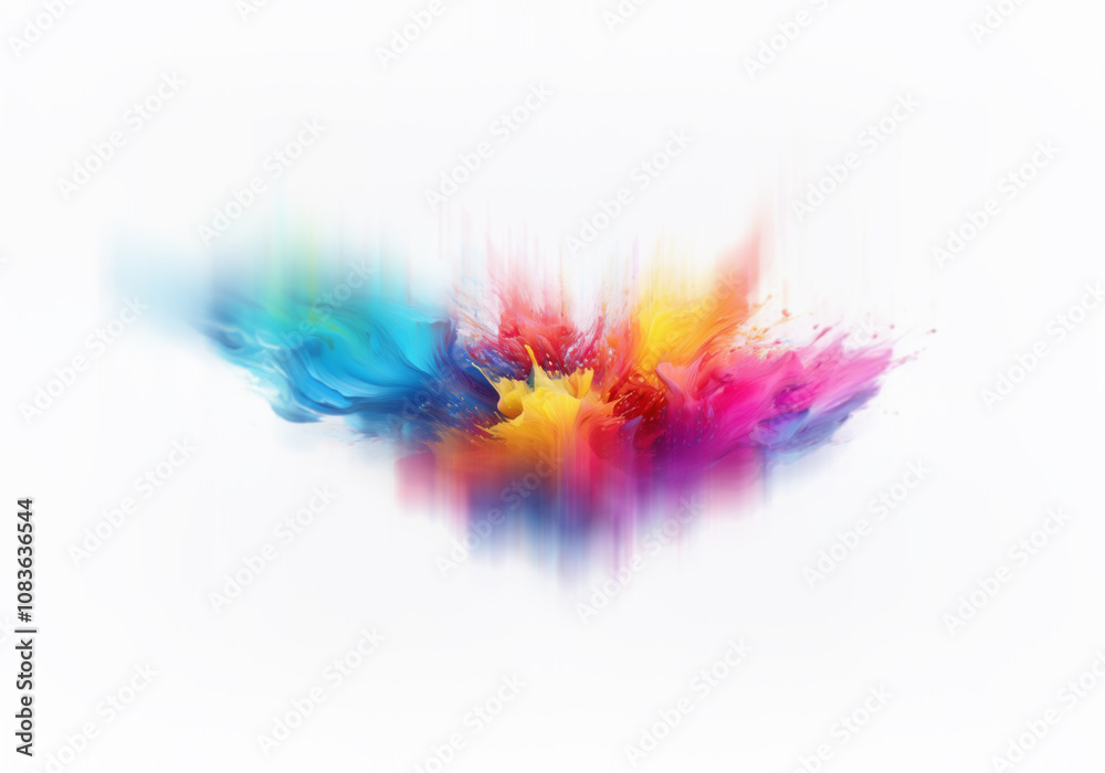 Poster abstract colorful paint explosion with a white background.