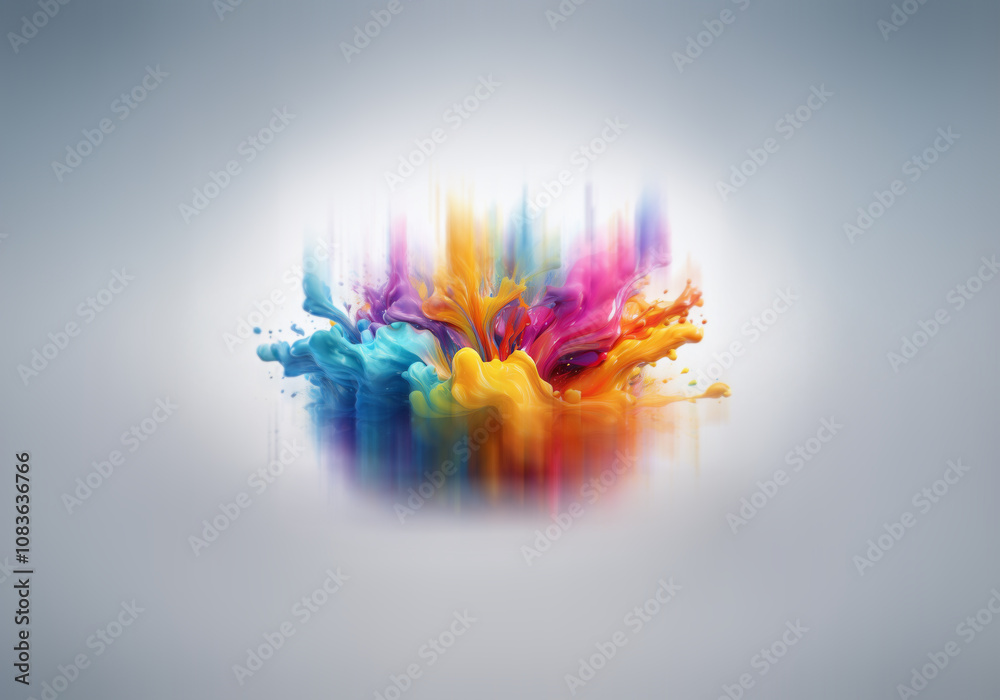 Poster a colorful explosion of liquid paint, forming abstract shapes and textures.
