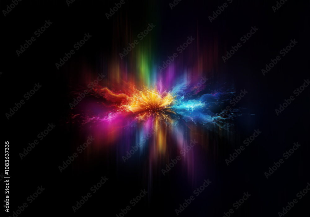 Poster Abstract colorful lines with a radiating design on a black background.