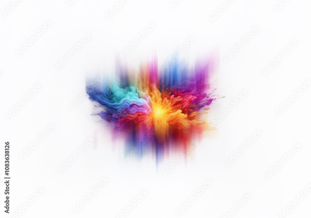 Poster abstract colorful explosion of paint with streaks of color radiating outwards from the center