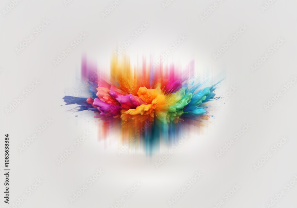 Poster a burst of colorful paint explodes on a white background.