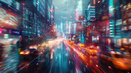 Obraz premium Futuristic City Street at Night.