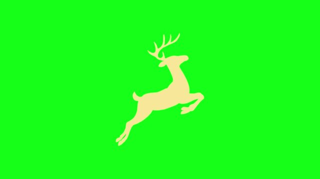 Deer golden gold logo animation with shinny light sweep. looping animation on green screen background