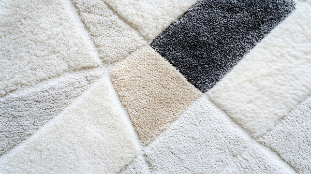 An Overhead View of a Scandinavian Rya Carpet Showcasing Subtle Geometric Patterns in Soft Neutral Hues and a Minimalist Design