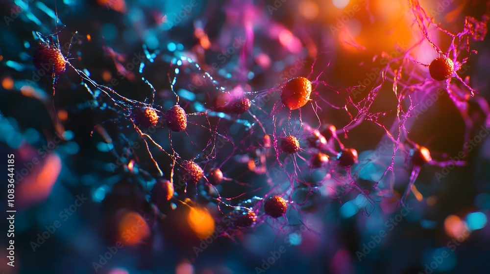 Poster Neural activity visualization digital art neural network connections science lab close-up view abstract concept