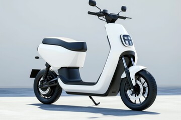 Obraz premium White electric scooter parked on concrete.