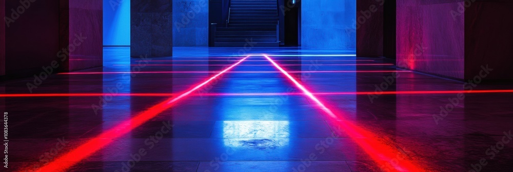 Aufkleber red laser beams crisscross a dimly lit hallway, forming a striking security system design that glows