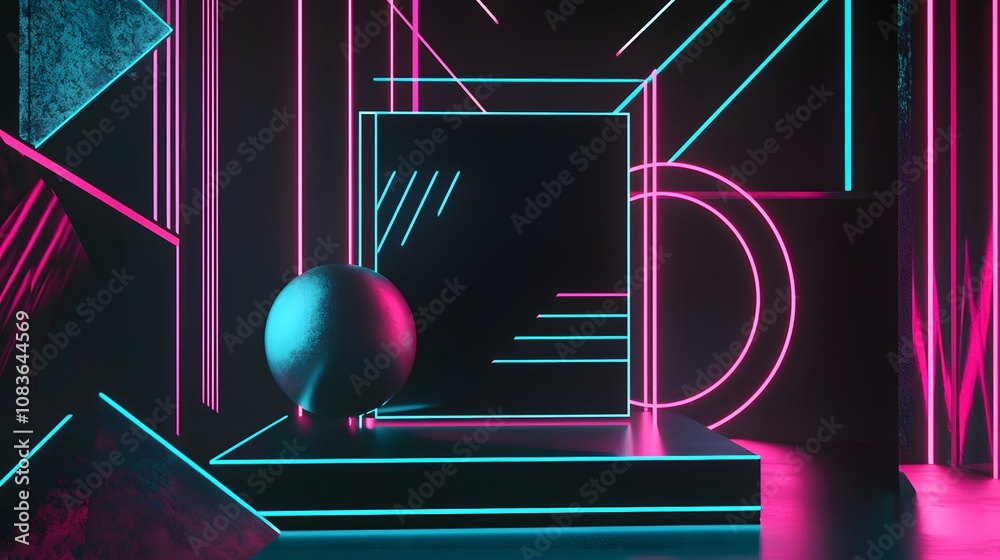 Fototapete dynamic neon geometry abstract space digital art futuristic environment close-up view visual concept