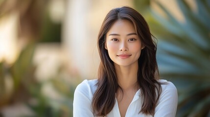 Fototapeta premium Portrait of a smiling Asian woman.