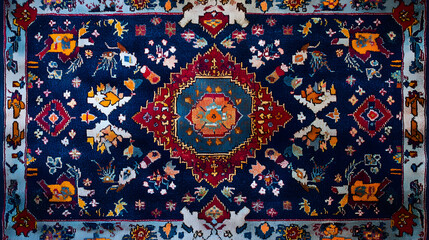 Fototapeta premium An Intricate View of a Colorful Turkish Carpet Featuring Enchanted Patterns and Natural Themes