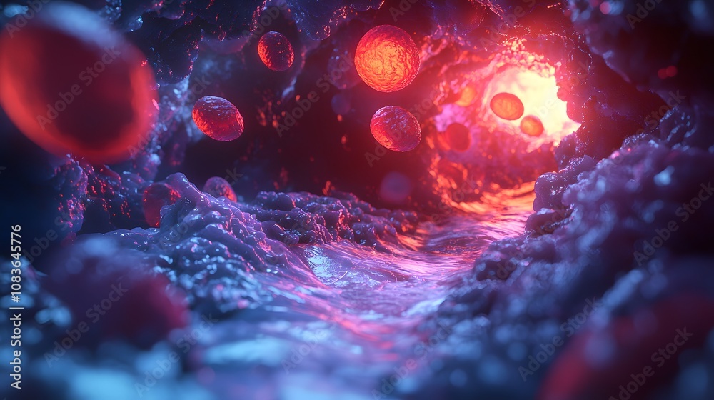 Aufkleber Exploring microscopic energy flow cellular environment 3d visualization abstract concept close-up view science