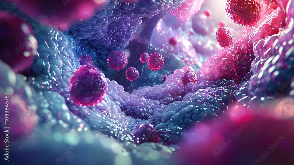 Leinwandbilder exploring microbial life cellular environment 3d render abstract landscape close-up biological conce