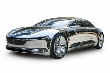 Chrome car isolated on white background.