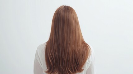 Fototapeta premium Beautiful model girl with Brown hair strand,silky healthy chestnut wavy hair strand,hair wavy ribbon, with smooth,Keratin straightening,Treatment,straight long hair,procedures,Smooth hairstyle.