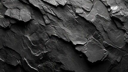 Dark, textured slate rock surface with rugged, layered formations.