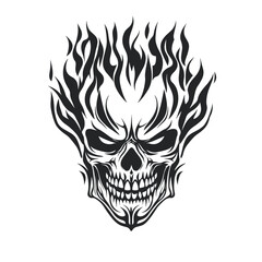 Fierce Flaming Skull Vector Illustration - Perfect for Tattoos and Merchandise