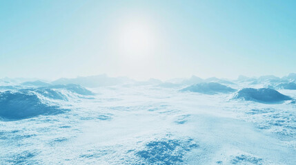 Fototapeta premium Winter desert on a distant planet with cold blue sands under a bright white sun