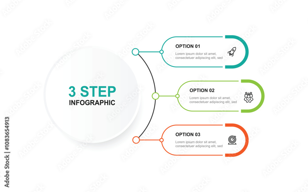 Poster 3 process infographic template vector with line circle concept 