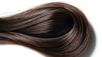 Fototapeta premium Beautiful model girl with Brown hair strand,silky healthy chestnut wavy hair strand,hair wavy ribbon, with smooth,Keratin straightening,Treatment,straight long hair,procedures,Smooth hairstyle.