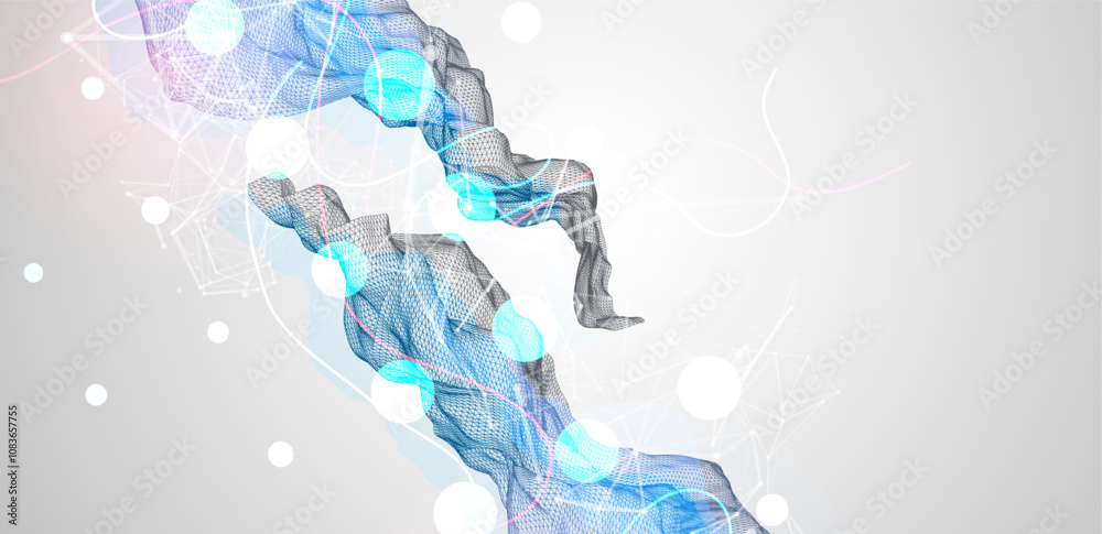 Poster Abstract frame wave with colored spots on it and curved lines. Plexus effect. Hand drawn vector.