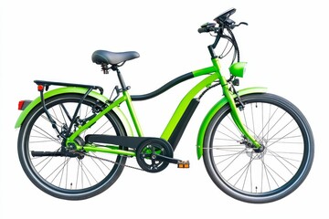 Fototapeta premium Green electric bicycle isolated on white background.