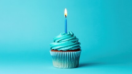 Festive Blue Cupcake with Candle Birthday Treat Sweet Dessert