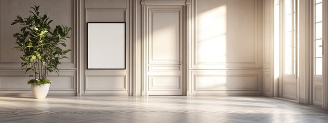 Fototapeta premium Elegant Empty Room with White Walls and Sunlight.