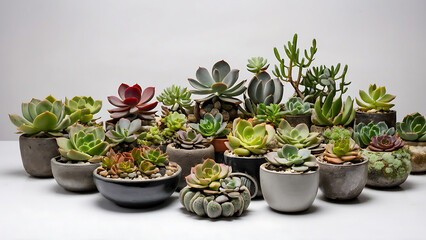 Collection of succulents in pots. Indoor flowers succulents