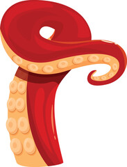 Cartoon illustration of a red octopus tentacle curling upwards, showing suction cups on its underside © nsit0108