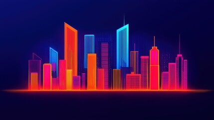 Vibrant Neon Cityscape Night City Skyline Illustration