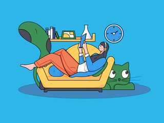 Home indoor character scene flat vector concept operation hand drawn illustration
