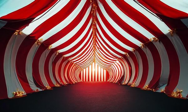 Interior of red white circus tent