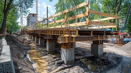 Fototapeta premium Architectural details of the construction of the new footbridge