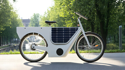 Fototapeta premium A solar-powered electric bike-sharing program that allows users to rent bikes powered by solar energy, reducing traffic congestion and promoting sustainable urban mobility.