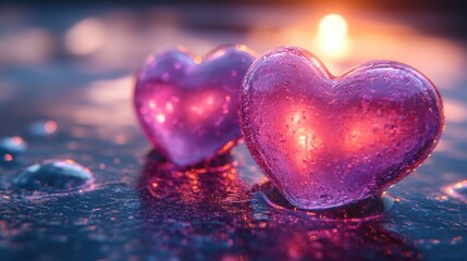 Fototapeta premium Sci-fi Valentine background with holographic hearts and futuristic elements, neon colors